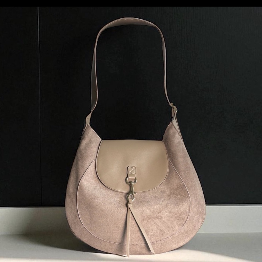 TAUPE DESIGNER INSPIRED FAUX SUEDE SHOULDER BAG